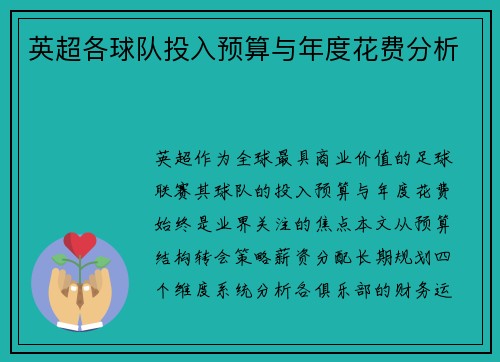 英超各球队投入预算与年度花费分析