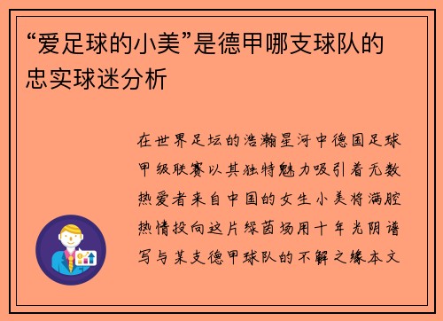 “爱足球的小美”是德甲哪支球队的忠实球迷分析