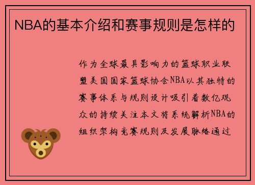 NBA的基本介绍和赛事规则是怎样的